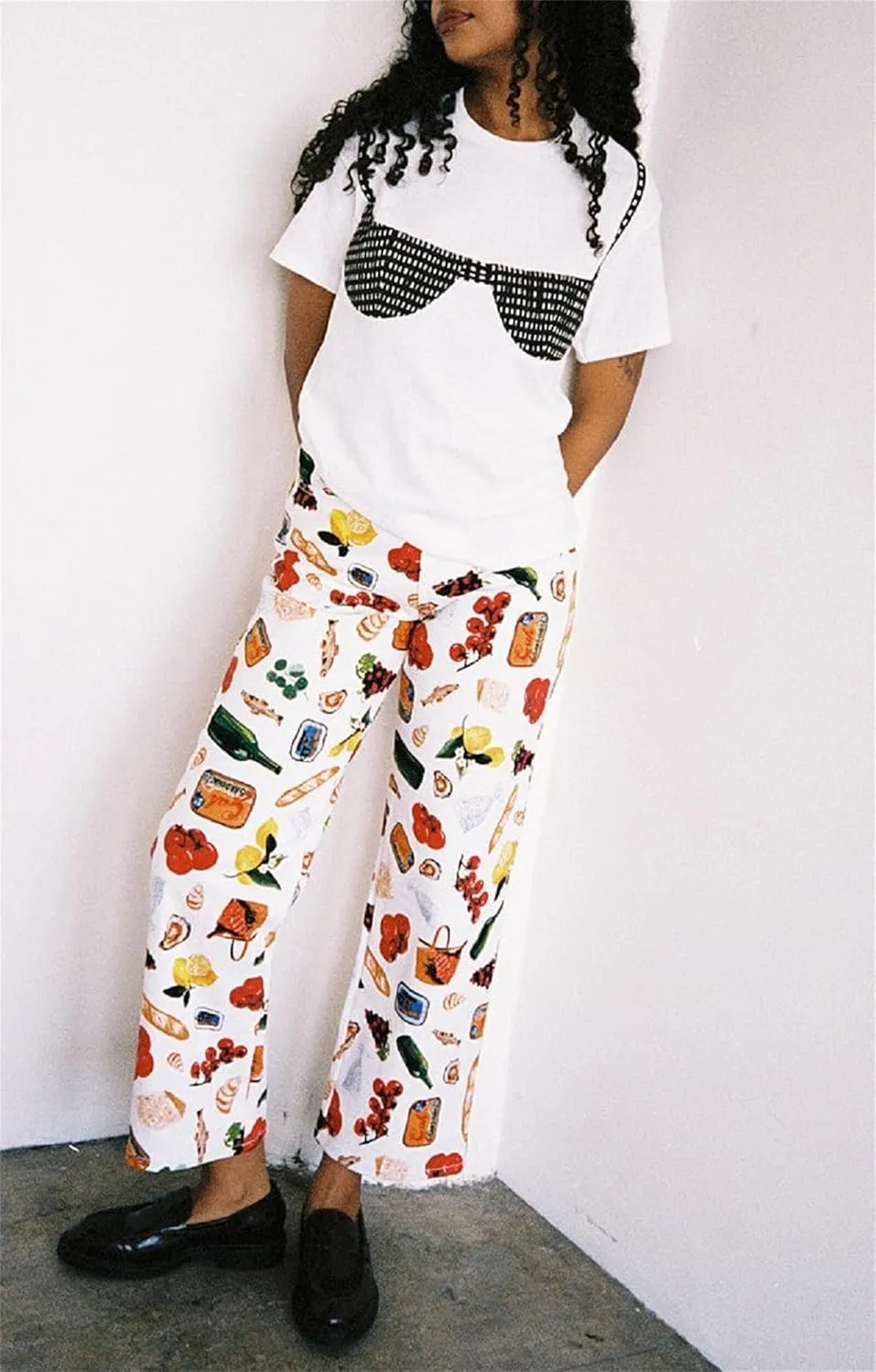 Women Y2k Smocked Shirt Bikini Bra Graphic Print Crewneck Short Sleeve Casual Shirts Summer Aesthetic White Tee Top
