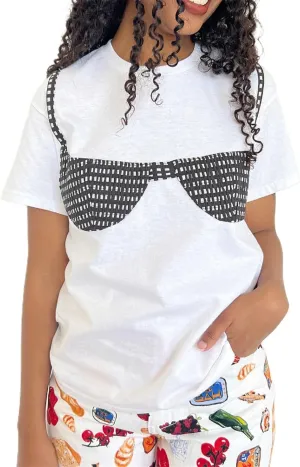 Women Y2k Smocked Shirt Bikini Bra Graphic Print Crewneck Short Sleeve Casual Shirts Summer Aesthetic White Tee Top