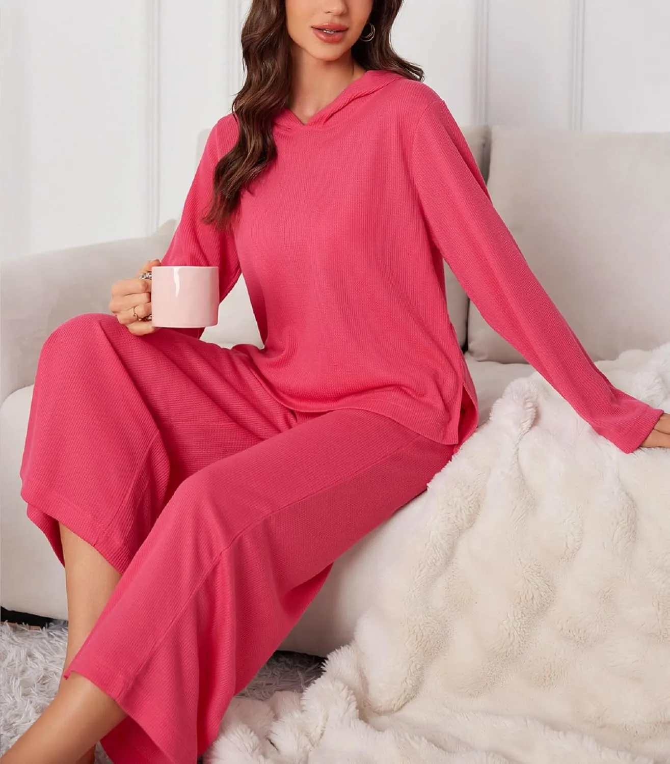 Women's 2 Piece Sets Sweatsuits Spring Long Sleeve Hoodie Wide Leg Casual Lounge Set with Pockets