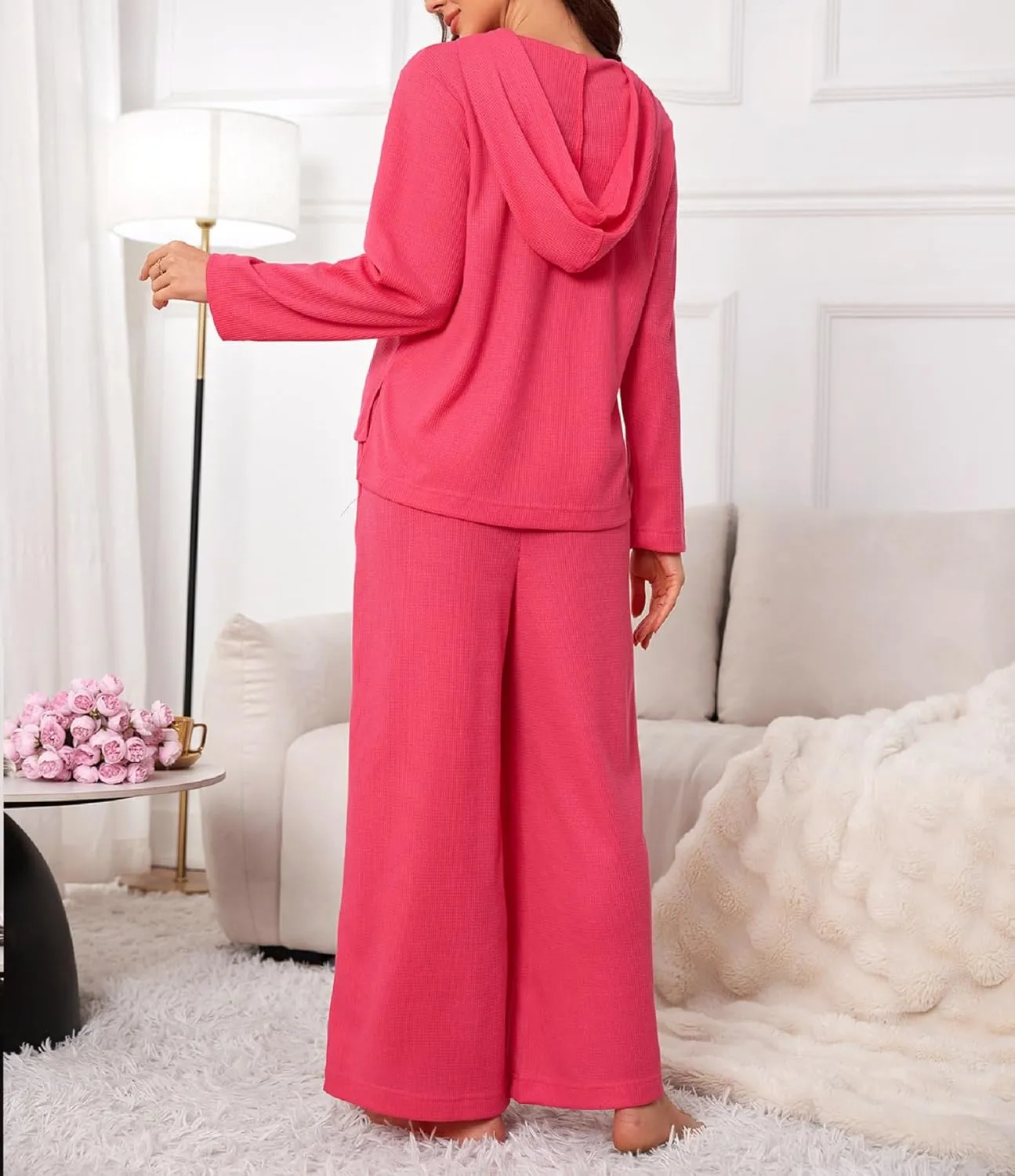 Women's 2 Piece Sets Sweatsuits Spring Long Sleeve Hoodie Wide Leg Casual Lounge Set with Pockets