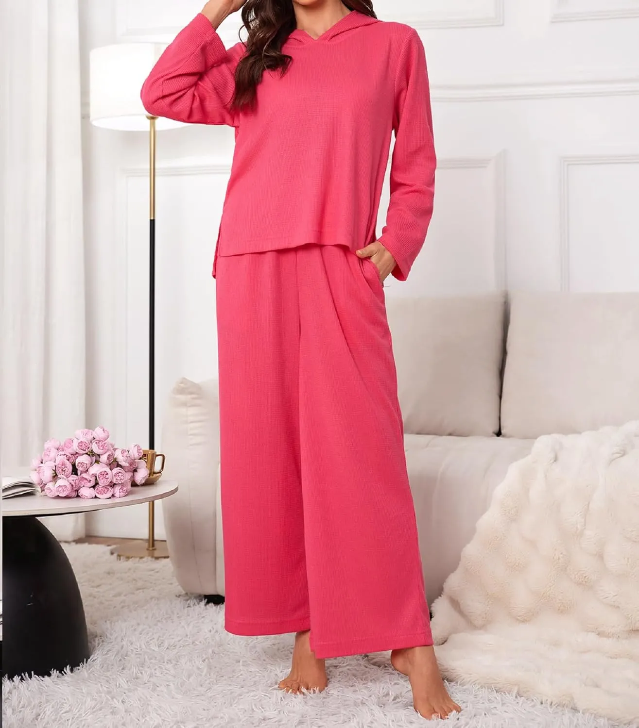 Women's 2 Piece Sets Sweatsuits Spring Long Sleeve Hoodie Wide Leg Casual Lounge Set with Pockets