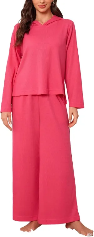Women's 2 Piece Sets Sweatsuits Spring Long Sleeve Hoodie Wide Leg Casual Lounge Set with Pockets