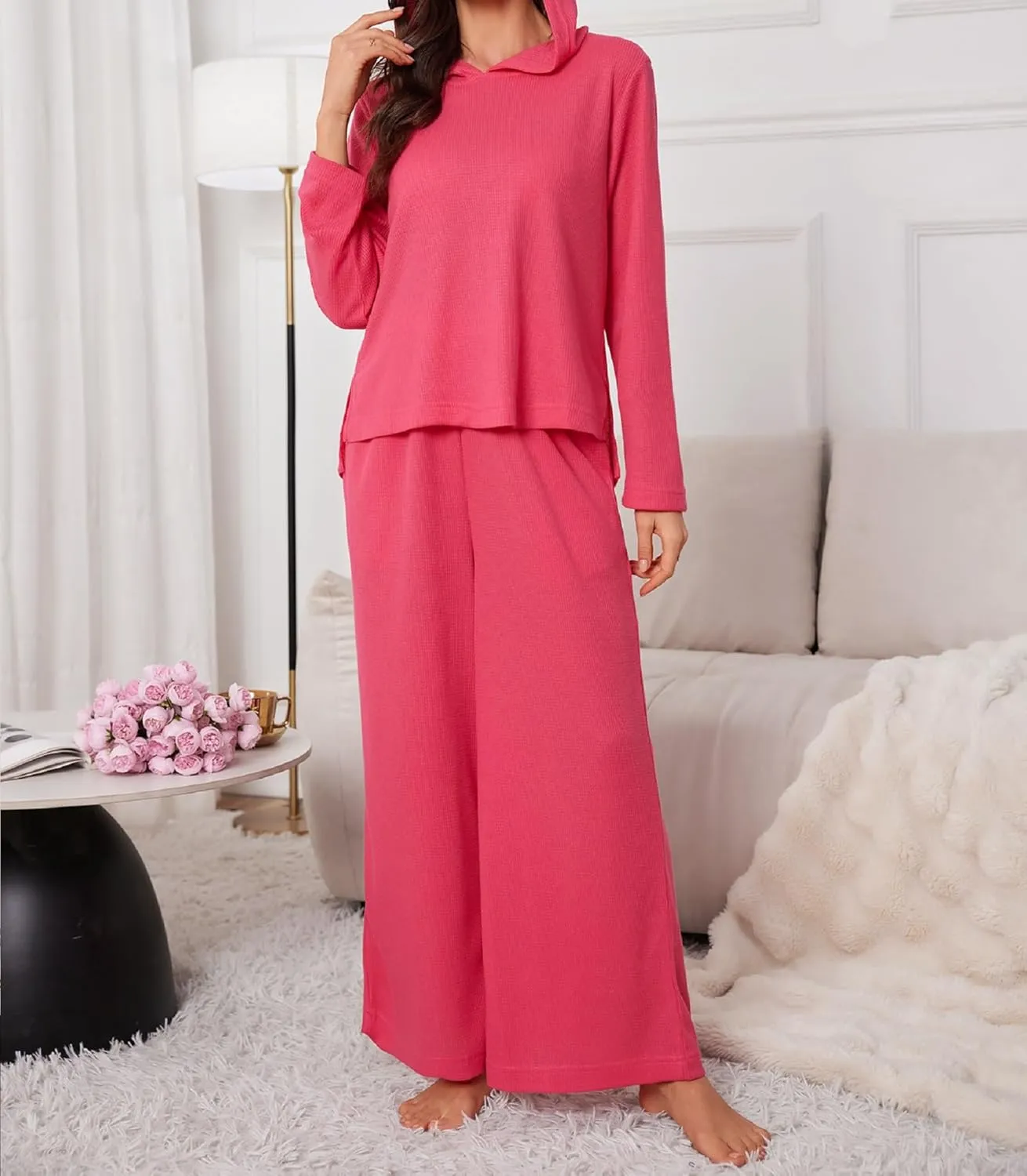 Women's 2 Piece Sets Sweatsuits Spring Long Sleeve Hoodie Wide Leg Casual Lounge Set with Pockets