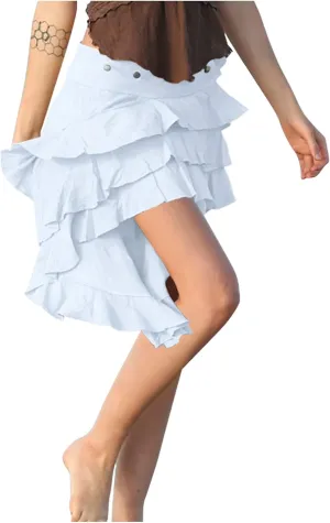Womens Asymmetrical Hem Ruffle Skirts High Waisted Pleated Skirt Elastic Layered Mini Skirts A Line Beach Skirt