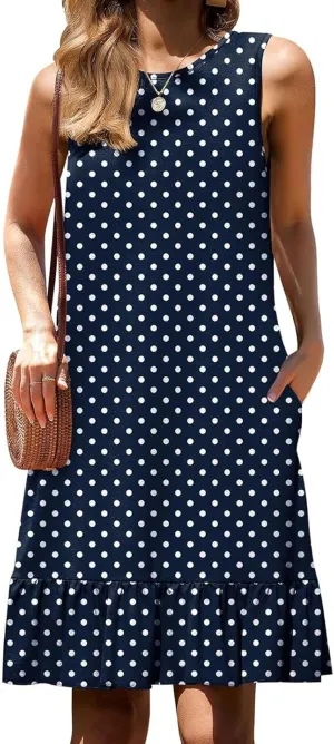 Women's Black Solid Sleeveless Crewneck Shift Mini Dress with Ruffled Hem Elegant Causal 2025 Summer Fashion Clothes