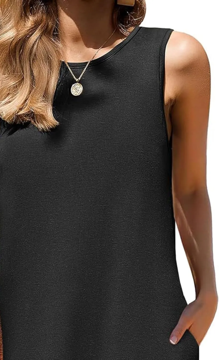 Women's Black Solid Sleeveless Crewneck Shift Mini Dress with Ruffled Hem Elegant Causal 2025 Summer Fashion Clothes