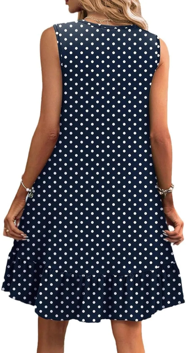Women's Black Solid Sleeveless Crewneck Shift Mini Dress with Ruffled Hem Elegant Causal 2025 Summer Fashion Clothes