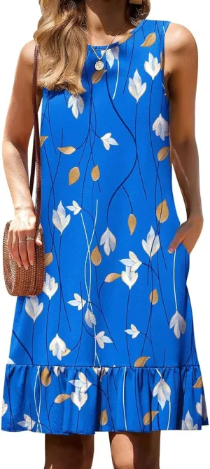 Women's Black Solid Sleeveless Crewneck Shift Mini Dress with Ruffled Hem Elegant Causal 2025 Summer Fashion Clothes
