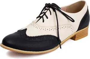 Women's Brogues Lace up Western Shoes Closed Pointed Toe Classic Party Comfortable Business Oxfords Chunky Two Toned Dating Wedding Vintage Floral-Printed Low Block Heeled All Weather Heels