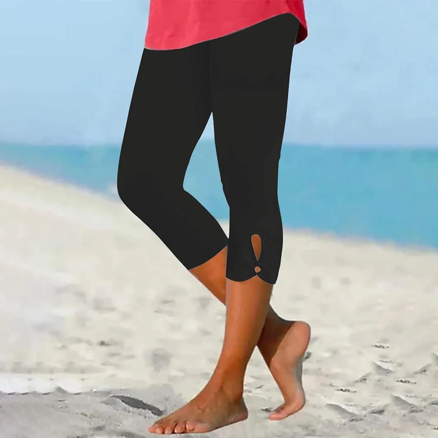 Womens Capris Summer Dressy Cropped High Waist Yoga Pants Fashion Casual Stretch Pull On Workout Crop Capri Leggings
