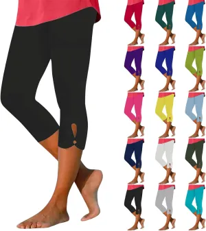 Womens Capris Summer Dressy Cropped High Waist Yoga Pants Fashion Casual Stretch Pull On Workout Crop Capri Leggings