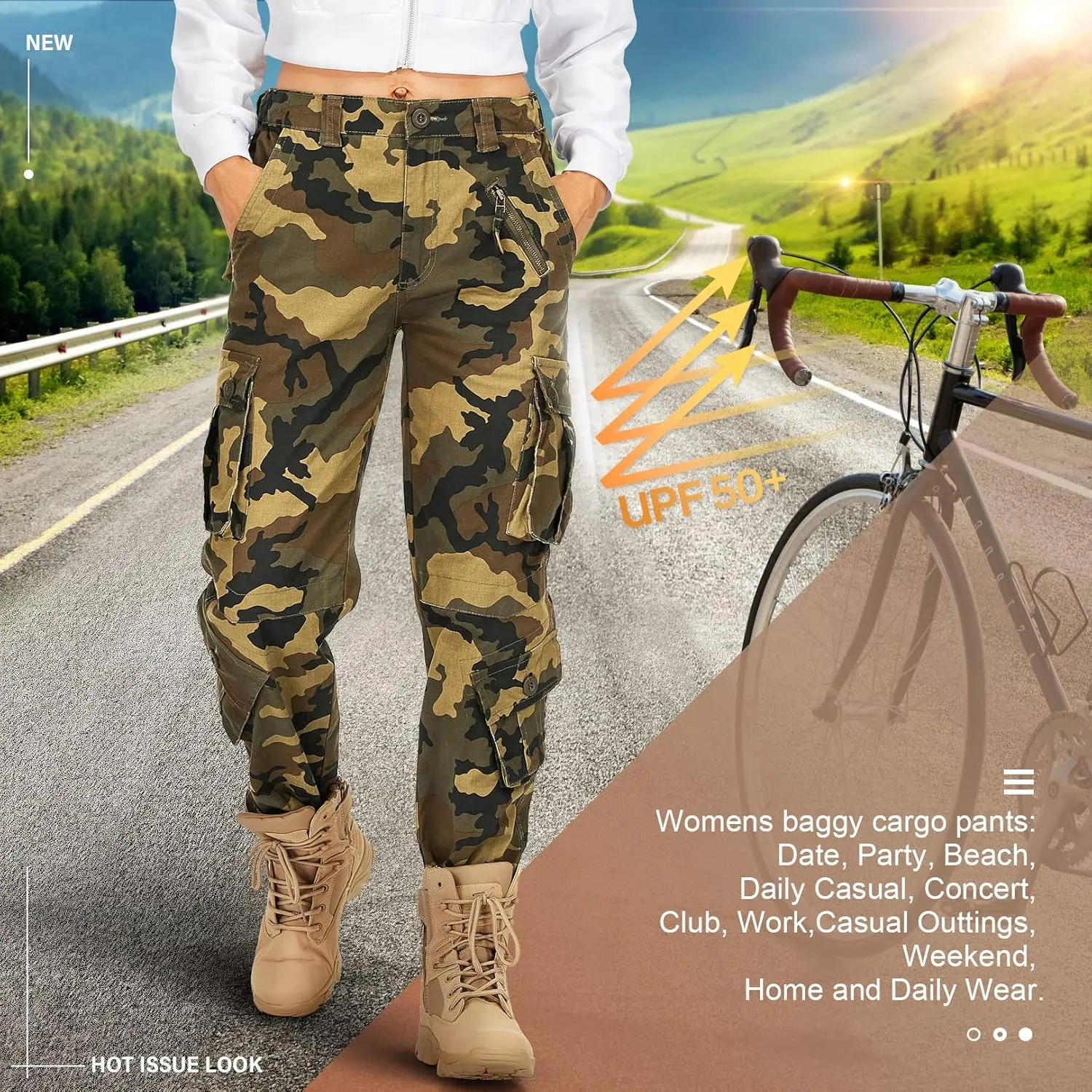 Womens Cargo Army Combat Work Pants with 8 Pockets Casual Cotton Ripstop Construction Pants