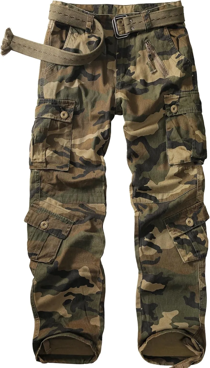 Womens Cargo Army Combat Work Pants with 8 Pockets Casual Cotton Ripstop Construction Pants