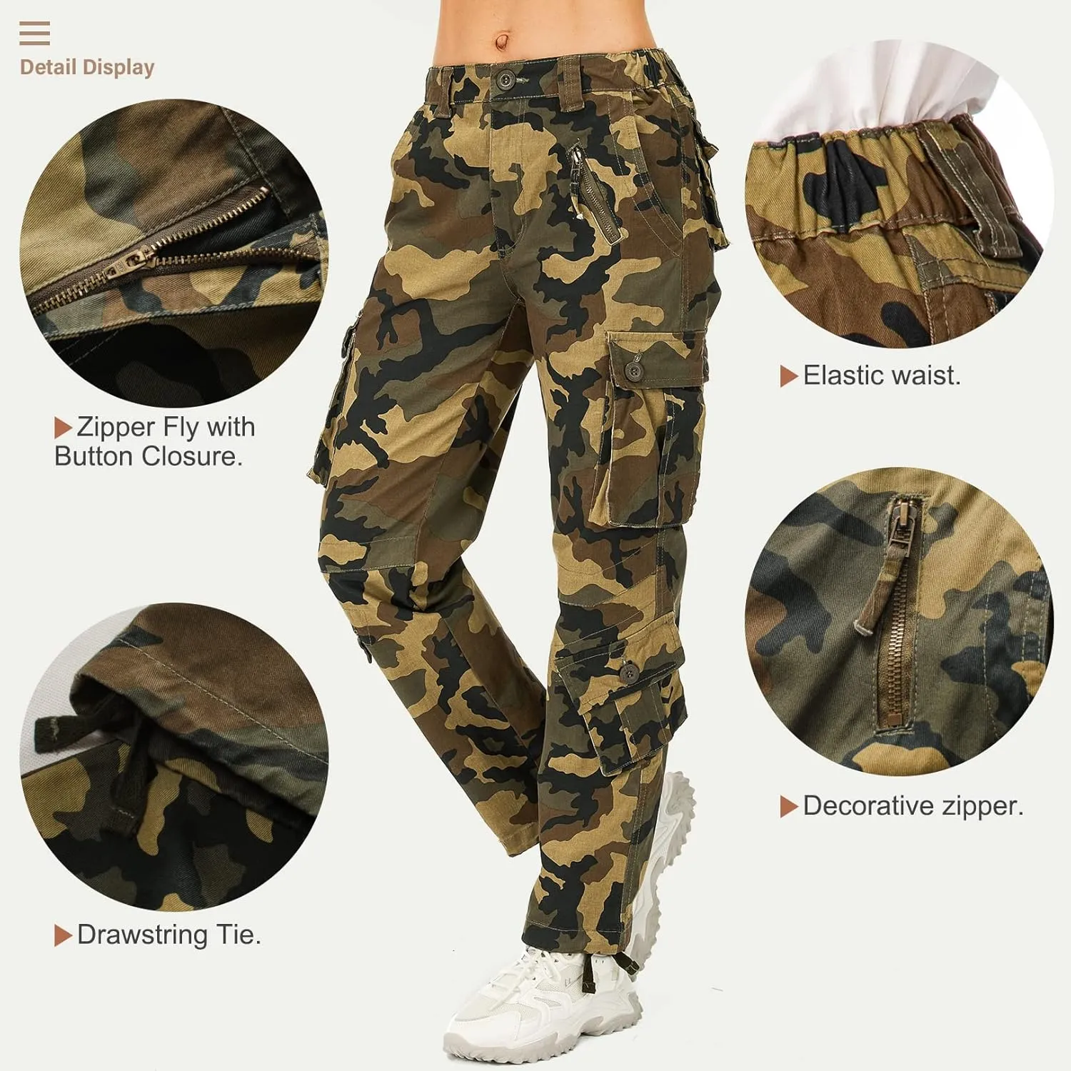 Womens Cargo Army Combat Work Pants with 8 Pockets Casual Cotton Ripstop Construction Pants