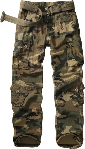 Womens Cargo Army Combat Work Pants with 8 Pockets Casual Cotton Ripstop Construction Pants