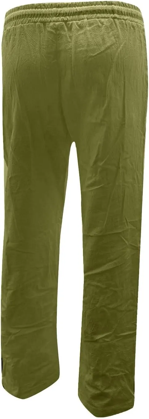 Womens Casual Cotton Linen Pants Lightweight Summer Relax Fit Elastic Waist Plus Size Solid Lounge Long Trousers