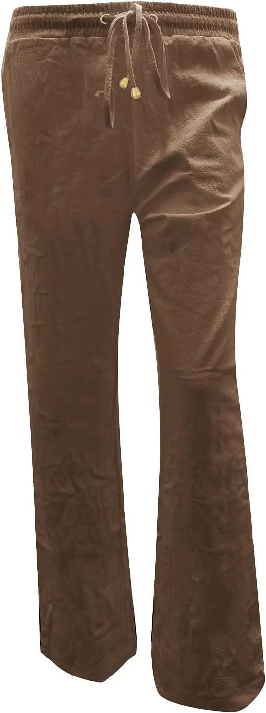 Womens Casual Cotton Linen Pants Lightweight Summer Relax Fit Elastic Waist Plus Size Solid Lounge Long Trousers