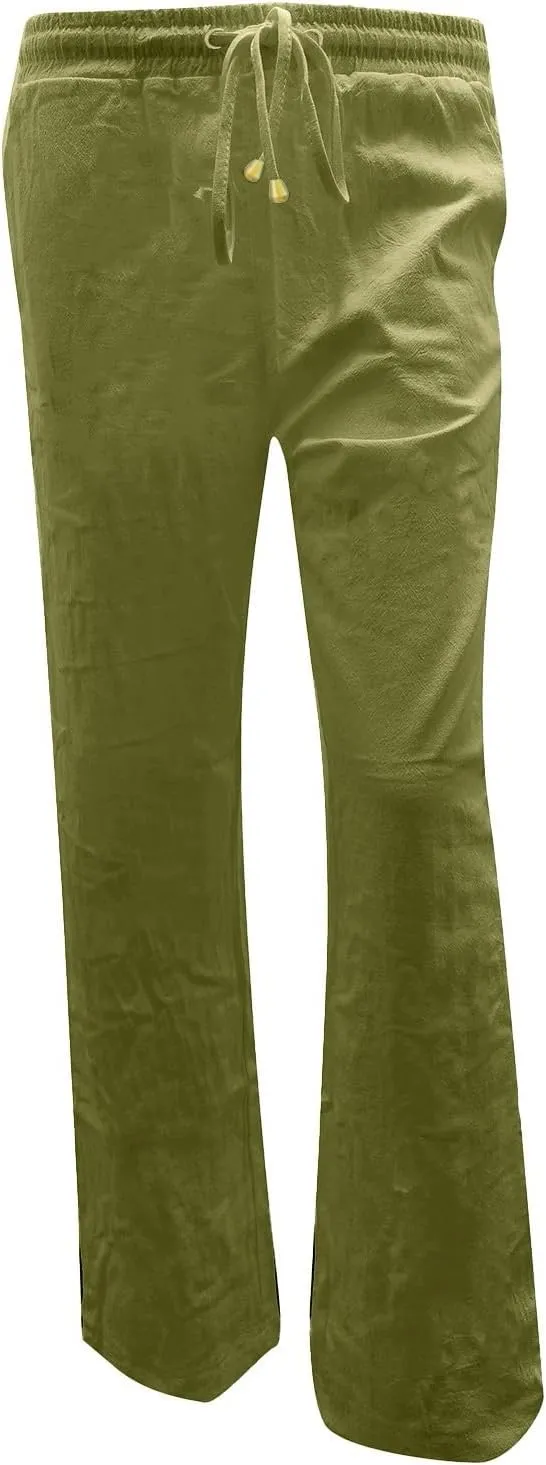 Womens Casual Cotton Linen Pants Lightweight Summer Relax Fit Elastic Waist Plus Size Solid Lounge Long Trousers