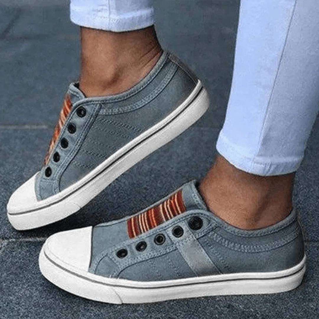 Women's Casual Slip-On Sneakers: Elastic Band & Comfortable Rubber Sole