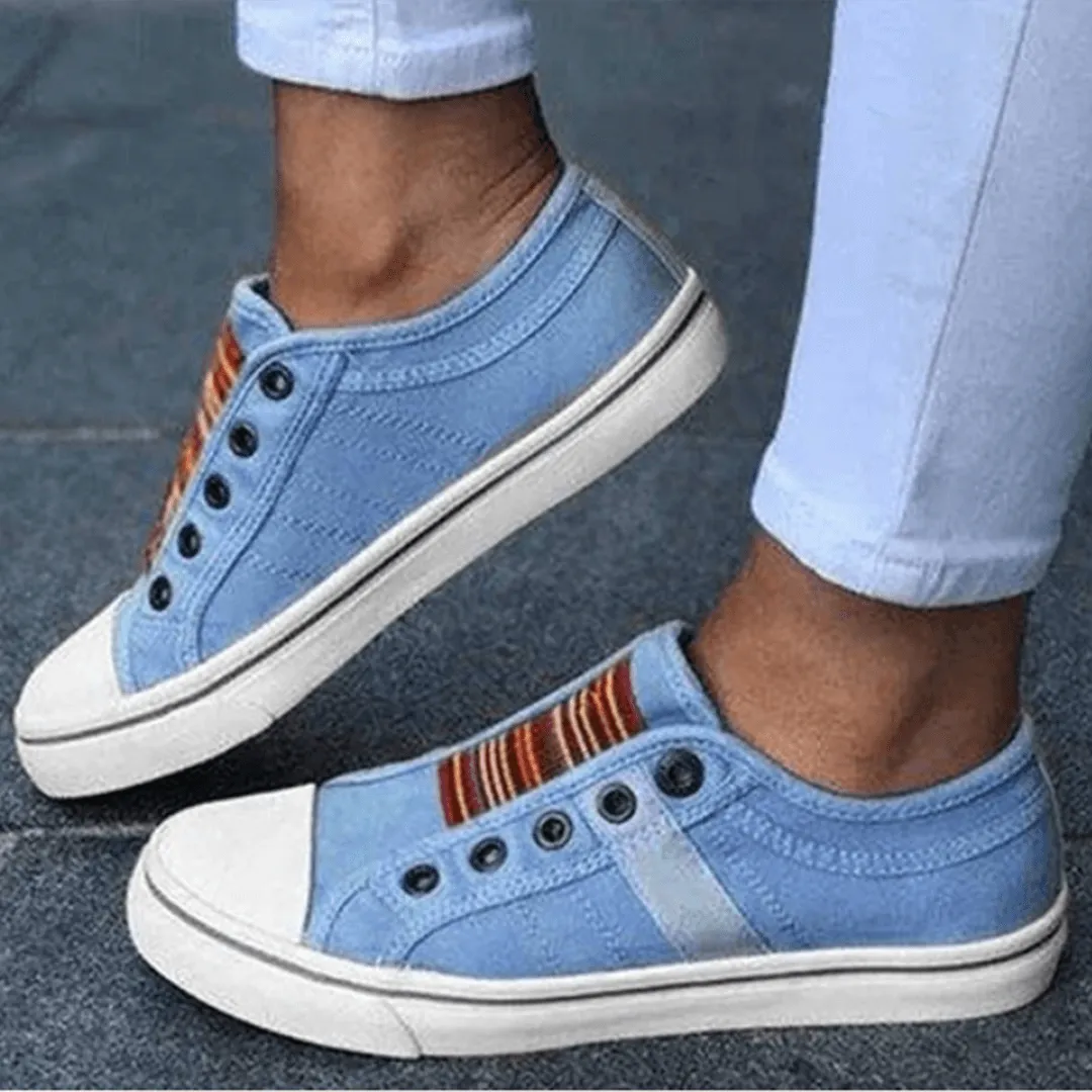 Women's Casual Slip-On Sneakers: Elastic Band & Comfortable Rubber Sole