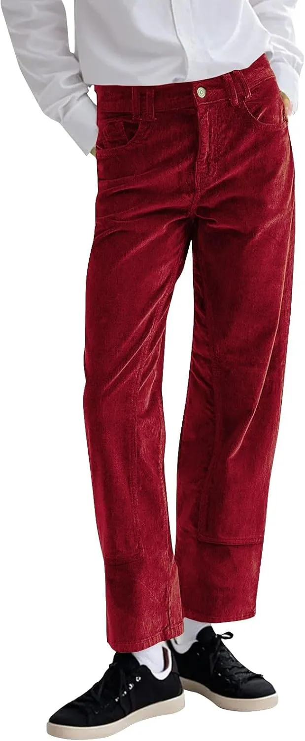 Womens Corduroy Pants Loose Mid Rise Pant Spring Fall Casual Straight Comfy Trousers with Pockets