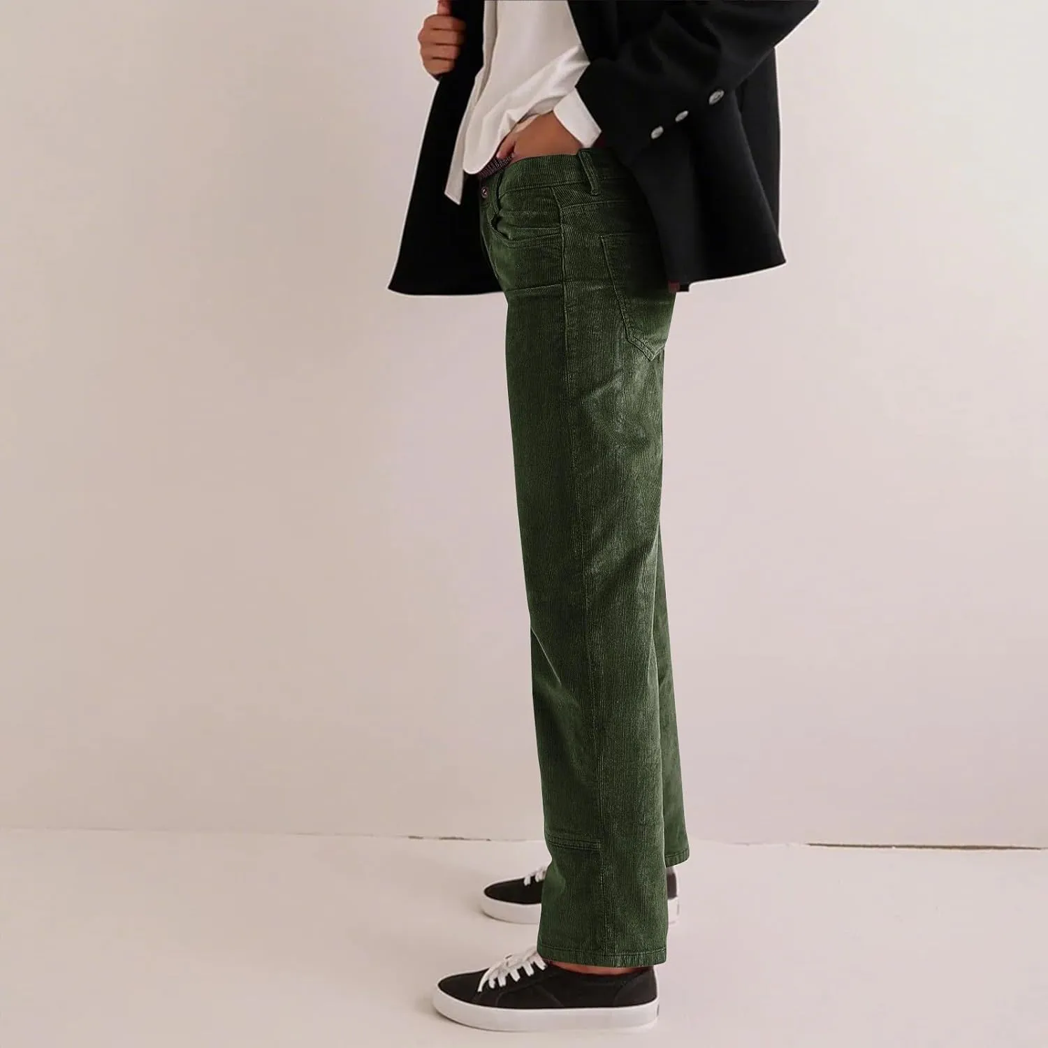 Womens Corduroy Pants Loose Mid Rise Pant Spring Fall Casual Straight Comfy Trousers with Pockets