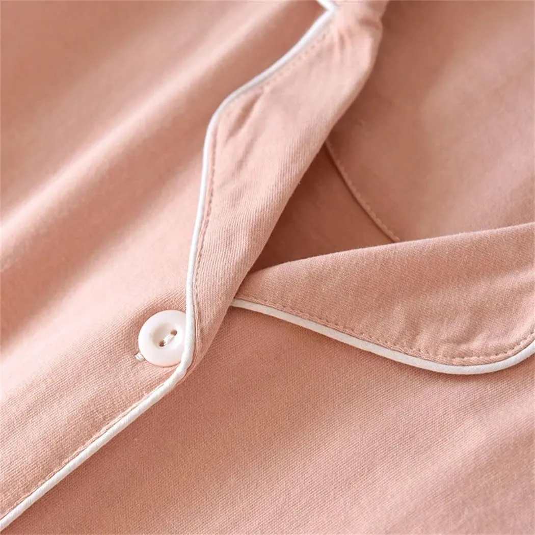 Women's Cotton Knitted 2-Piece Pajama Set Long Sleeve Spring Autumn Loungwear