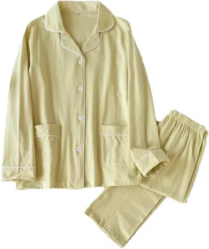 Women's Cotton Knitted 2-Piece Pajama Set Long Sleeve Spring Autumn Loungwear