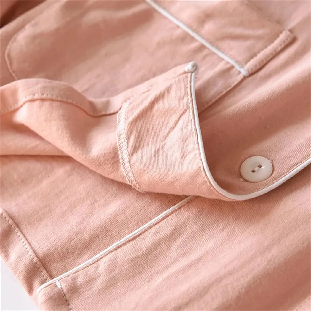 Women's Cotton Knitted 2-Piece Pajama Set Long Sleeve Spring Autumn Loungwear