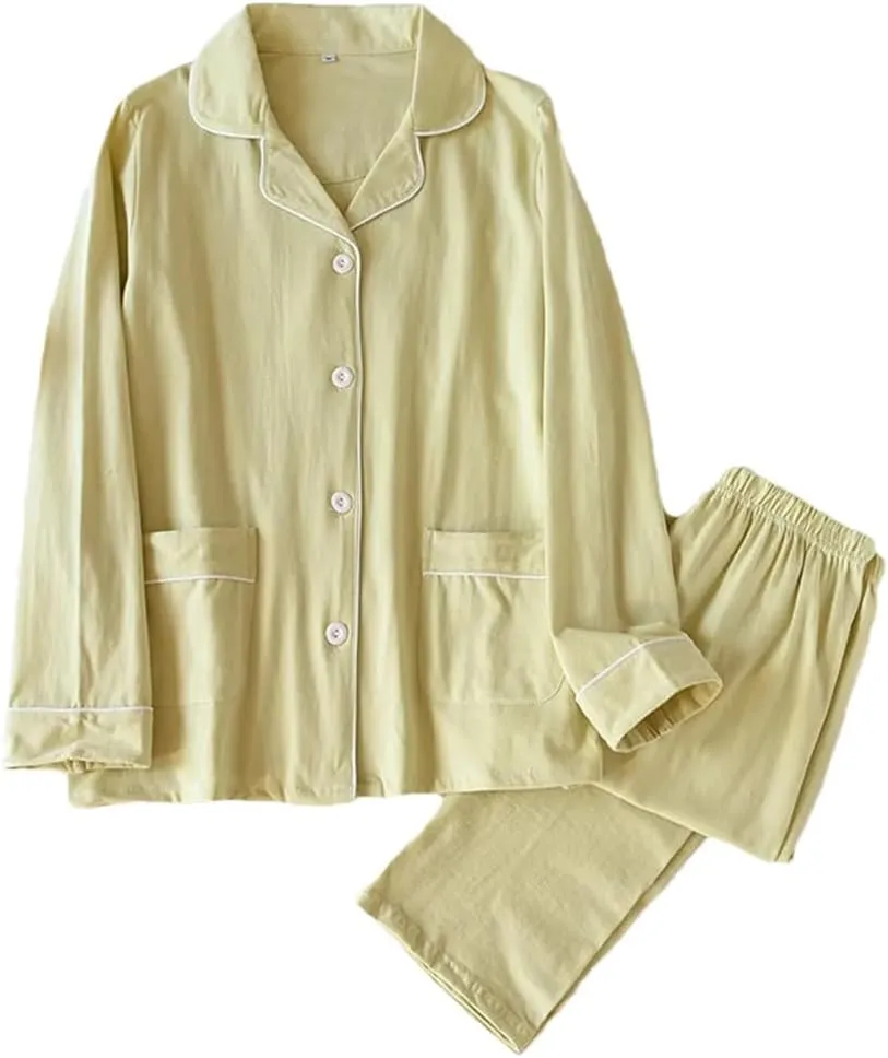 Women's Cotton Knitted 2-Piece Pajama Set Long Sleeve Spring Autumn Loungwear