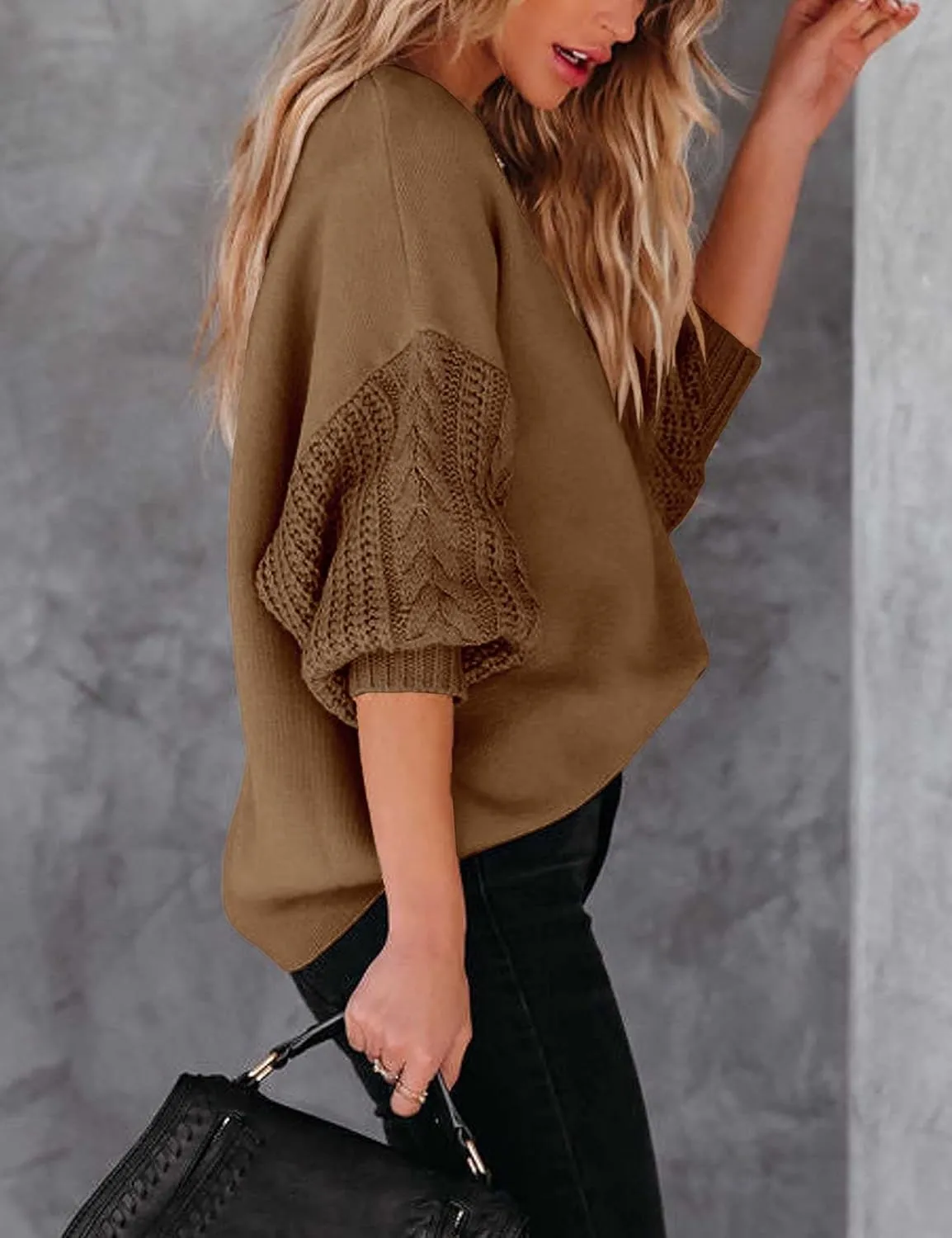 Womens Crewneck Long Sleeve Pullover Sweaters Cable Knit Casual Loose Chunky Sweater Tops