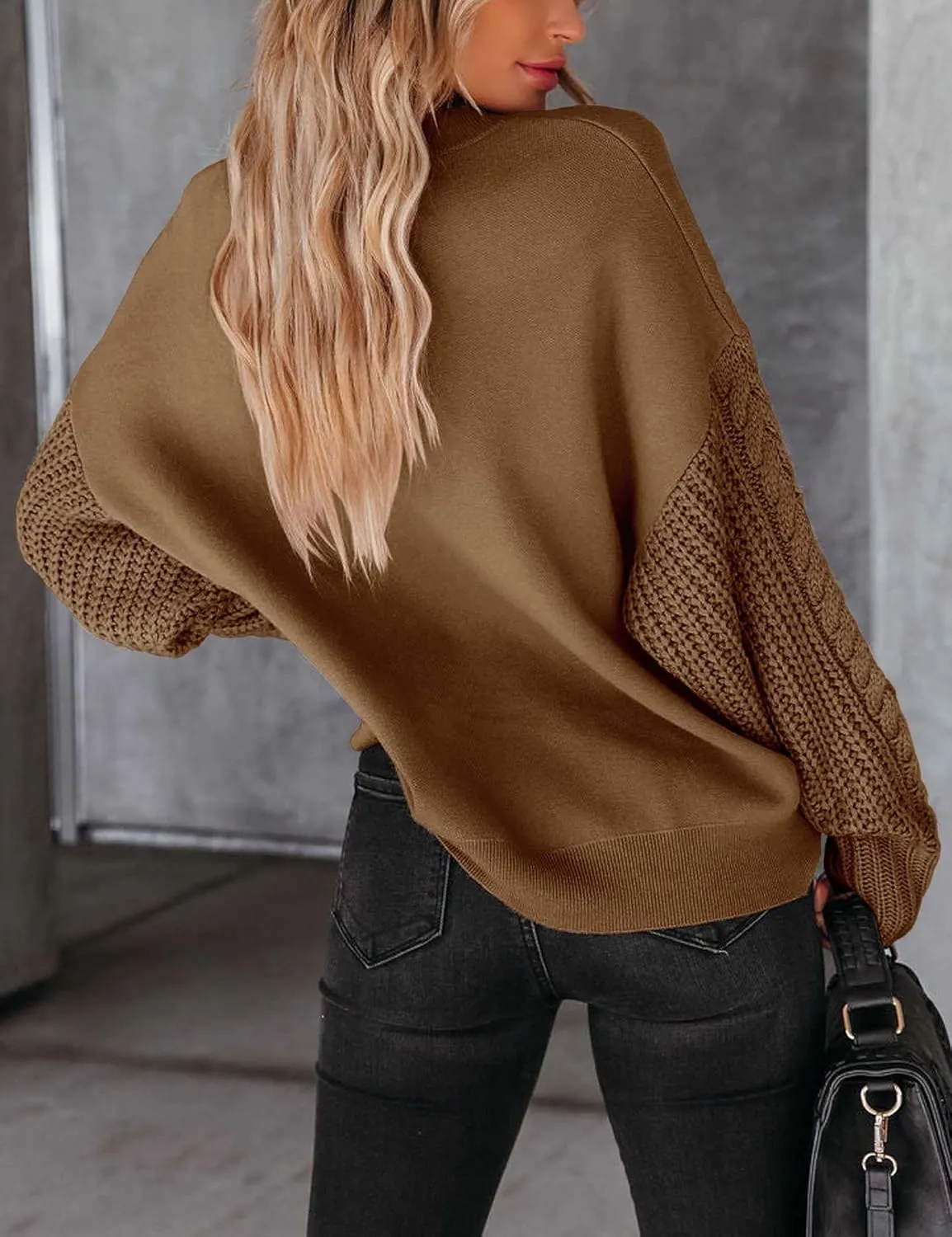 Womens Crewneck Long Sleeve Pullover Sweaters Cable Knit Casual Loose Chunky Sweater Tops