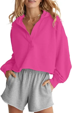 Womens Cropped Hoodies Long Sleeve V Neck Ripped Pullover Sweatshirts with Hooded Casual Crop Tops Trendy 2025