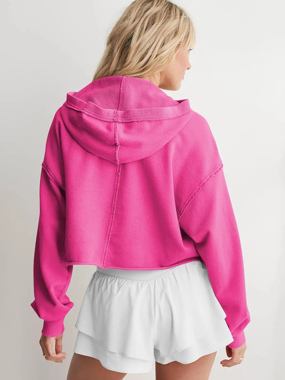 Womens Cropped Hoodies Long Sleeve V Neck Ripped Pullover Sweatshirts with Hooded Casual Crop Tops Trendy 2025