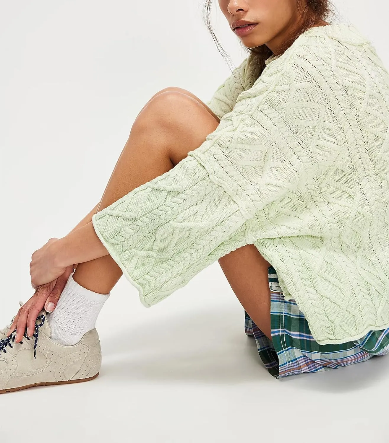 Womens Cropped Sweaters Crewneck 3/4 Sleeve Oversized Sweater Tie Dye Casual Y2k Lightweight Knit Tops Summer Pullover