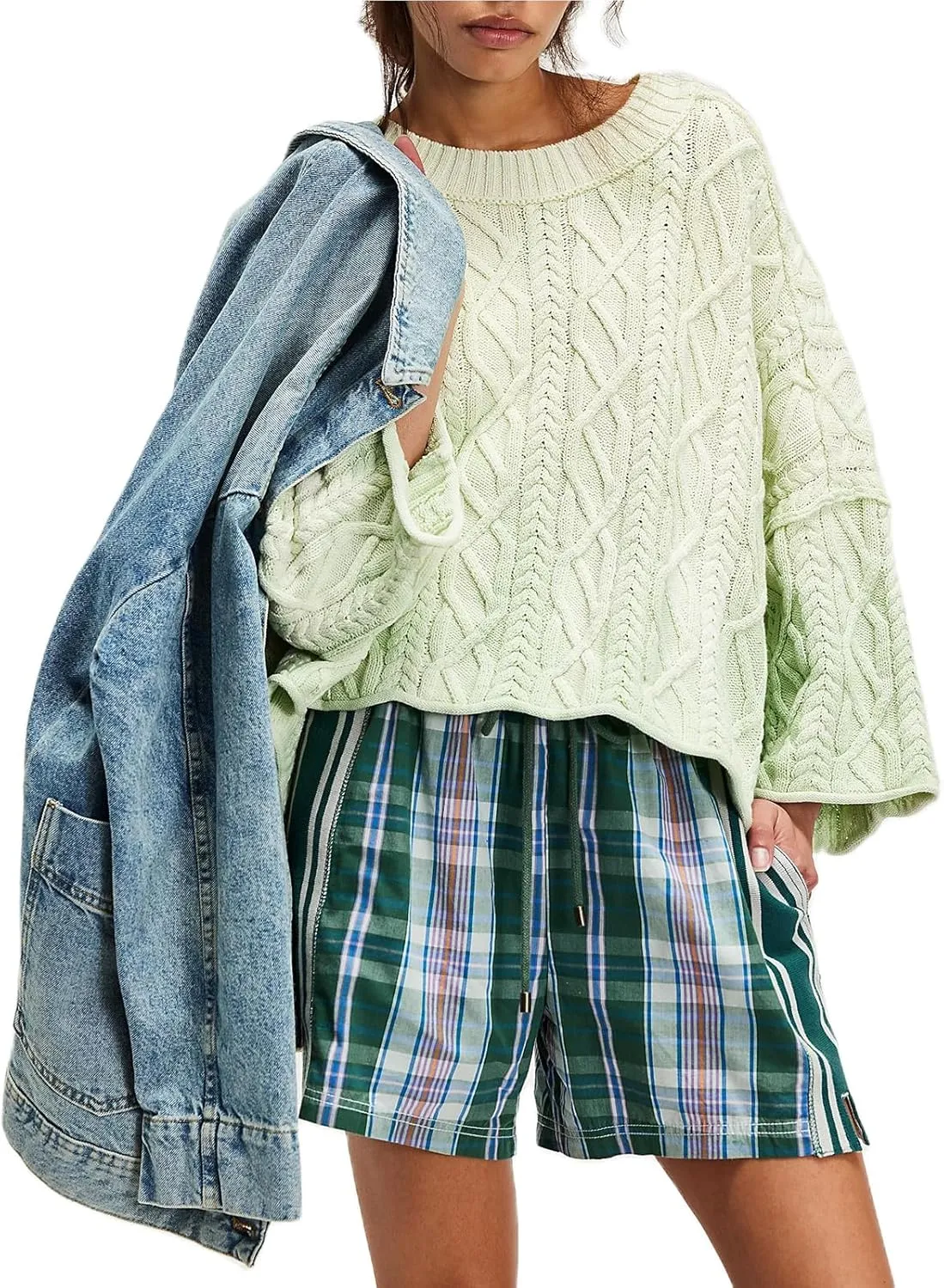 Womens Cropped Sweaters Crewneck 3/4 Sleeve Oversized Sweater Tie Dye Casual Y2k Lightweight Knit Tops Summer Pullover