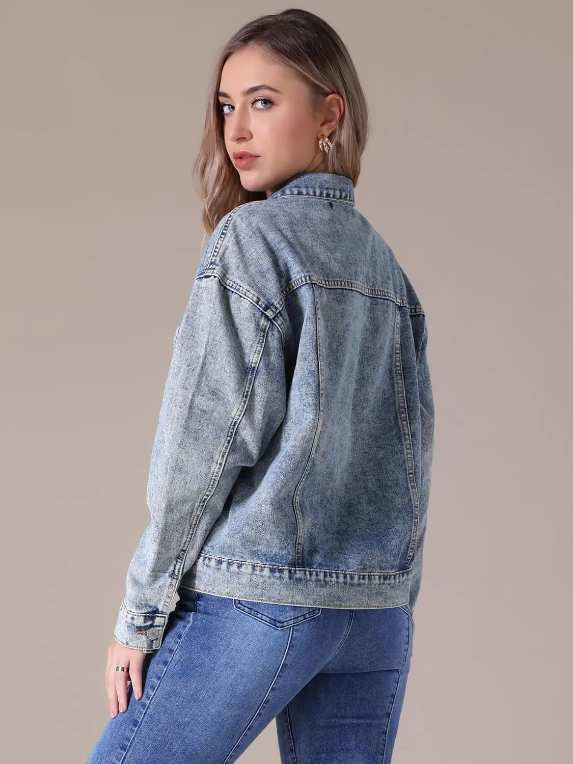 Women's Denim Jacket Button Down Cargo Pockets Casual Denim Shacket Western Outfits 2025 Jean Jackets