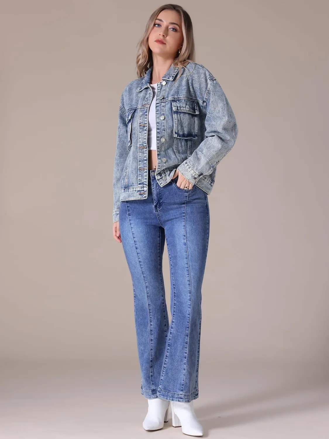 Women's Denim Jacket Button Down Cargo Pockets Casual Denim Shacket Western Outfits 2025 Jean Jackets