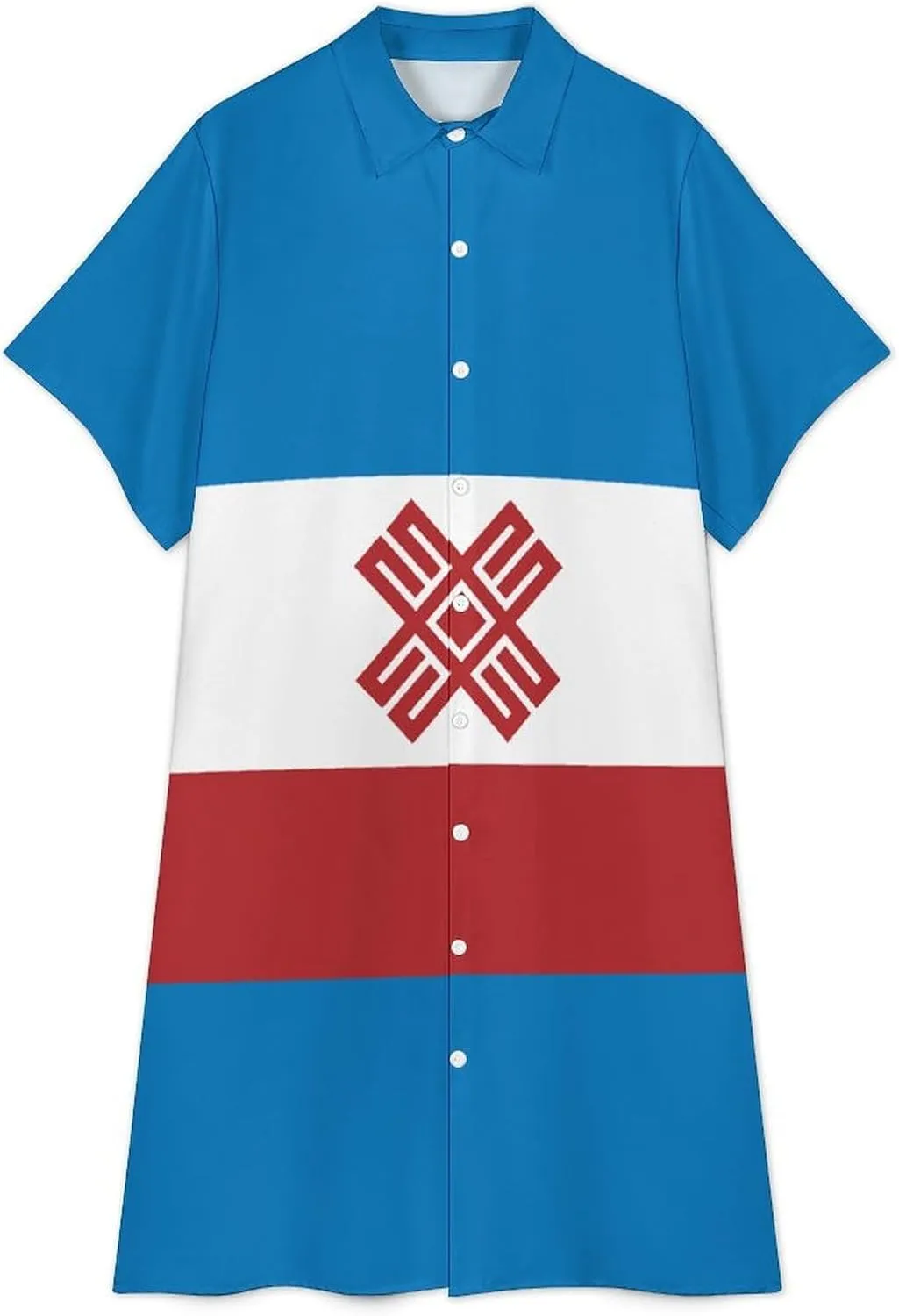 Women's Hawaii Flag Shirt Dress Collar V-Neck Button Down Simple Short Sleeve Long Dresses