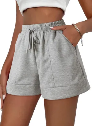 Women's High Waisted Sweat Shorts Casual Summer Comfy Athletic Short Drawstring Waist Lounge Running Shorts with Pockets