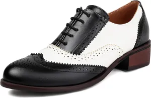 Women's Lace Up Wingtip Multicolor Flat Oxfords Vintage Oxford Round Toe Comfortable Work Office Business Formal Brogue Dress Shoes Low Heel Pumps