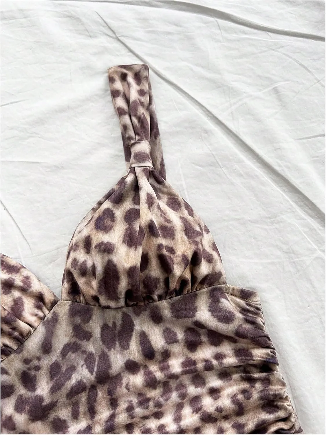 Women's Leopard Ruched Tank Top Sleeveless V Neck Slim Fit Y2K Summer Tops Clubwear