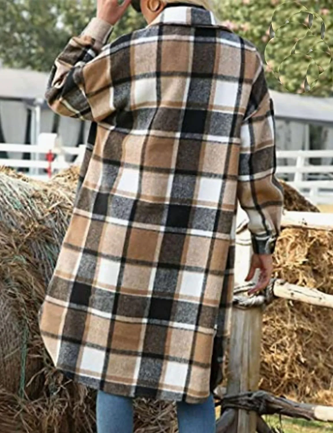 Womens Long Sleeve Long Plaid Coats Flannel Lapel Casual Button Down Wool Blend Shacket Jacket Trench Shirts