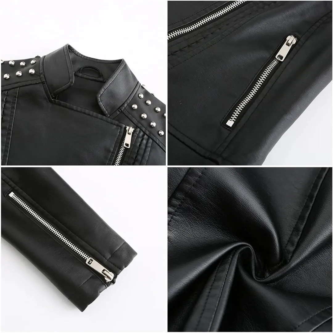 Women's Moto Biker Zipper Jacket Spring Autumn Faux Leather Jacket Women Casual Coat