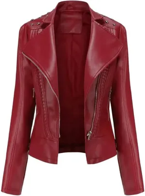 Women's Moto Biker Zipper Jacket Spring Autumn Faux Leather Jacket Women Casual Coat
