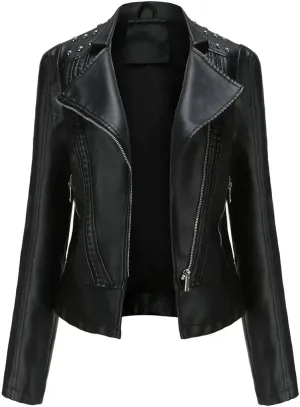 Women's Moto Biker Zipper Jacket Spring Autumn Faux Leather Jacket Women Casual Coat