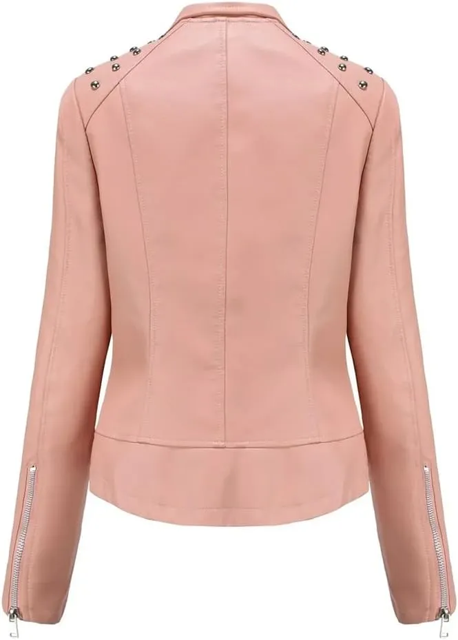 Women's Moto Biker Zipper Jacket Spring Autumn Faux Leather Jacket Women Casual Coat