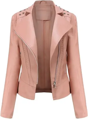 Women's Moto Biker Zipper Jacket Spring Autumn Faux Leather Jacket Women Casual Coat