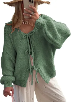 Womens Open Front Long Sleeve Chunky Knit Cardigan Sweaters Loose Outwear Coat