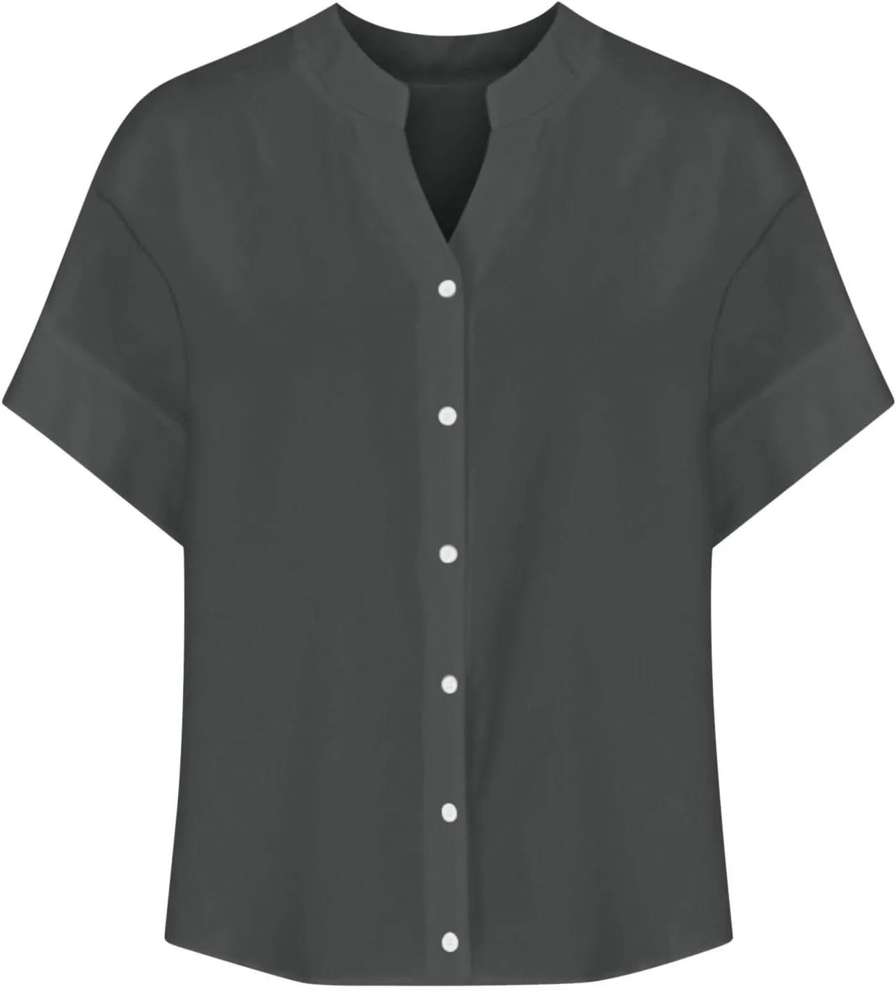 Women's Oversized Button Down Shirts Summer Cotton Linen Blouse V-Neck Short Sleeve Loose Tunic Tops Office Work Tees